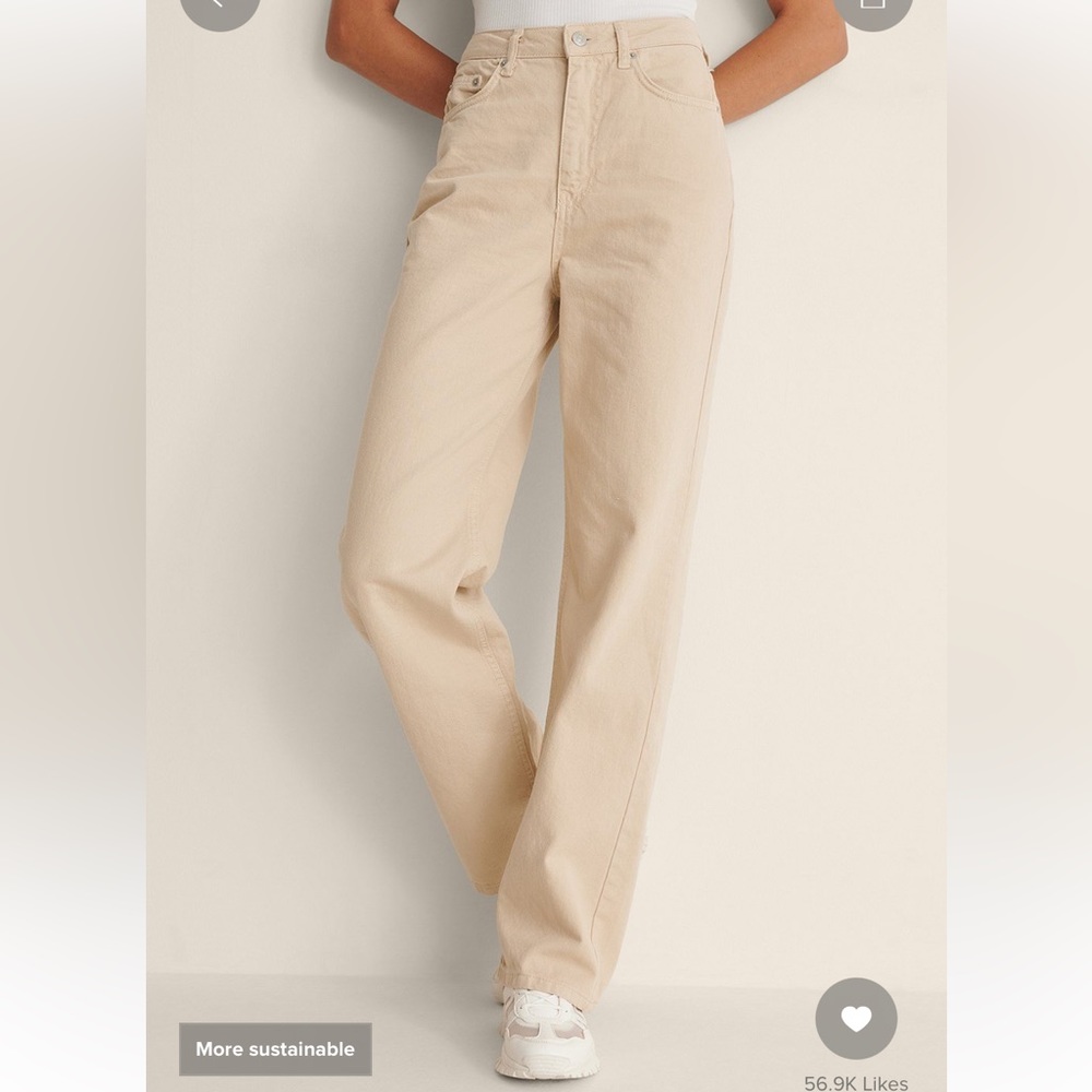NA-KD beige organic wide leg high waisted denim